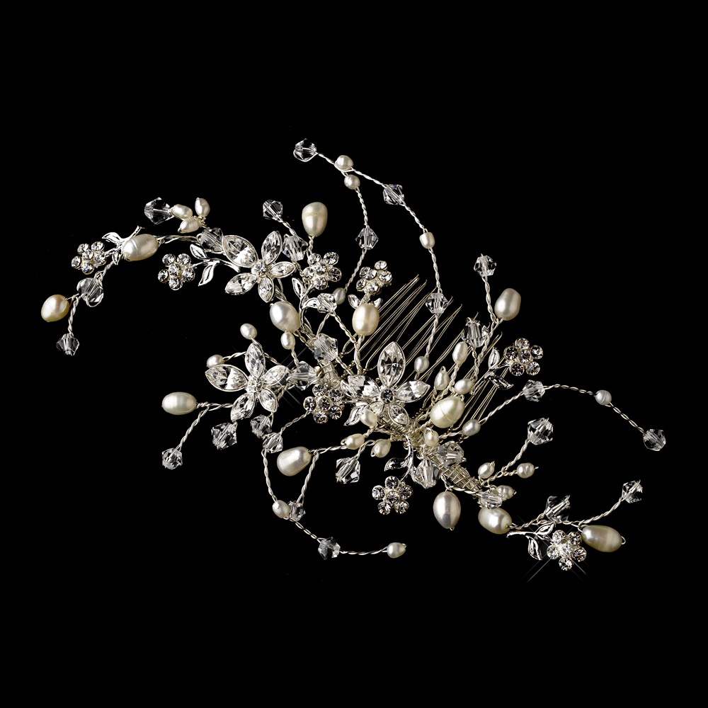 ... Wedding Collection Rhinestone & Pearl Floral Vine Bridal Hair Comb