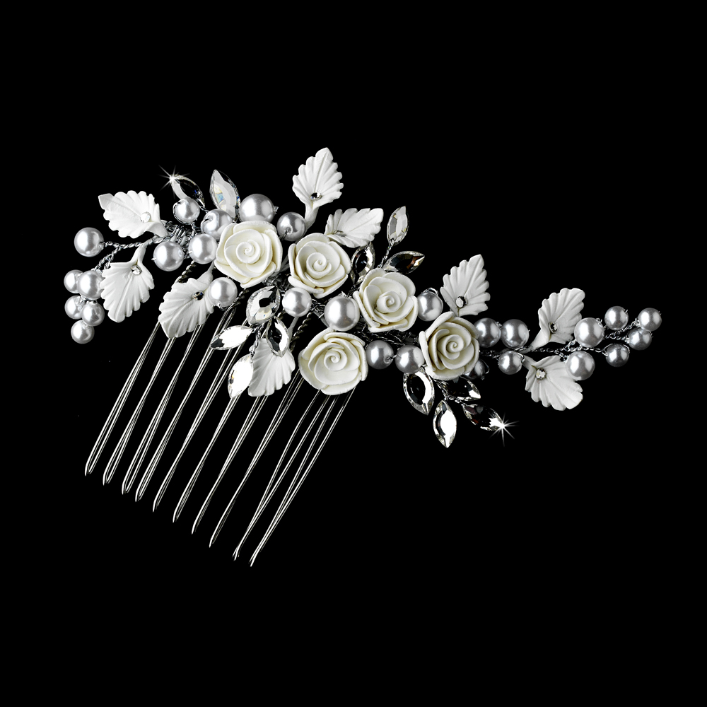 ... Shop By Theme Beach Wedding Theme Silver Pearl & Flower Bridal Comb