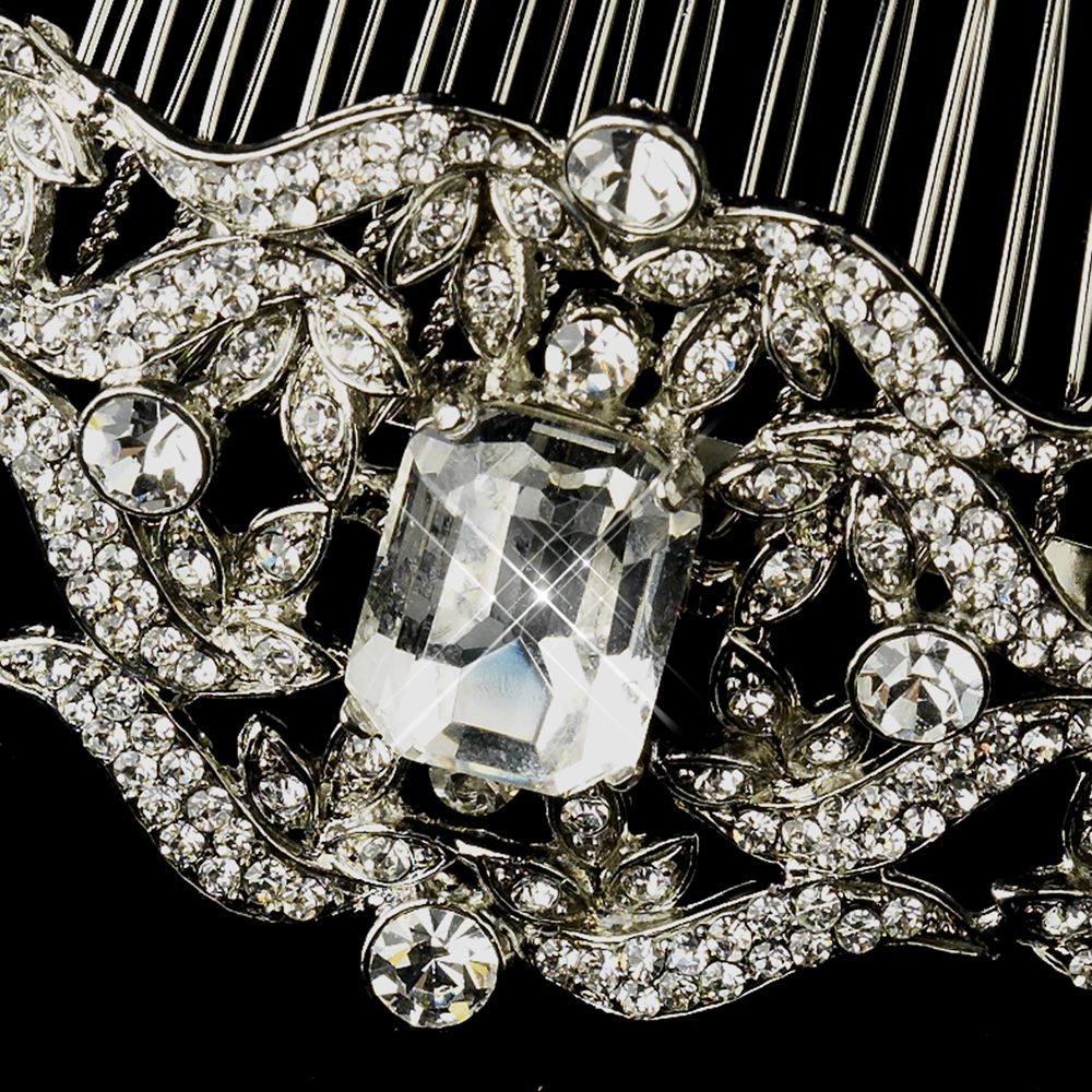 Antique Silver Rhinestone Side Comb