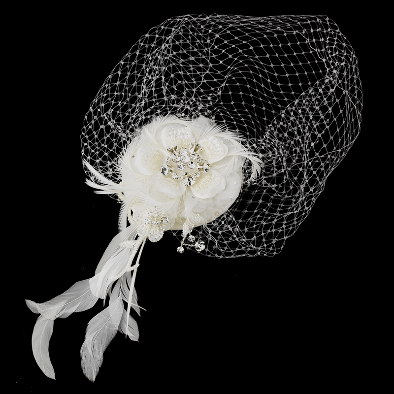 Bridal Hat and Birdcage Veil Clip