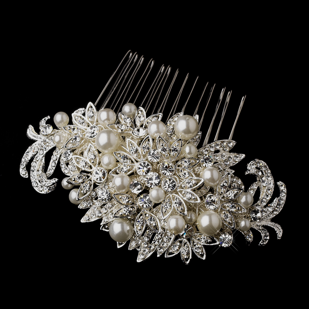 Catery Bride Wedding Hair Comb Crystal Accessories With Large Pearl Bridal Side