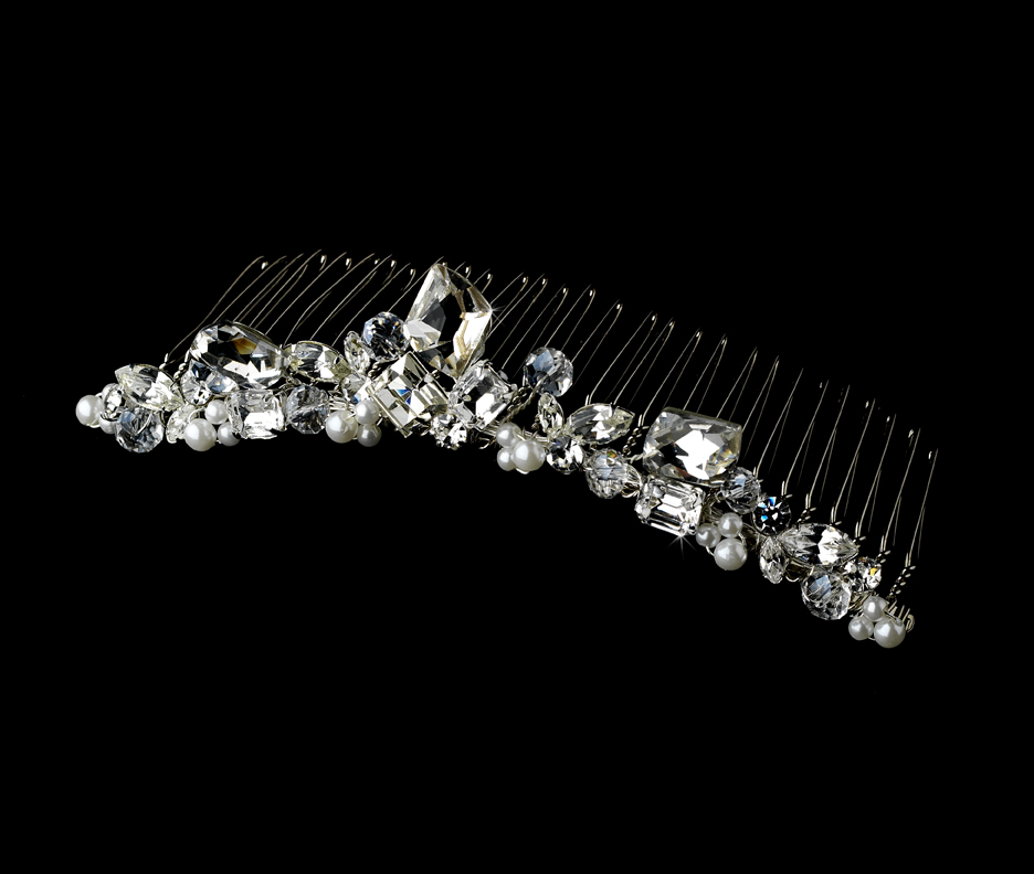Janefashions Heart Clear Austrian Rhinestone Tiara – Silver Crown With Hair Combs, Bridal T338