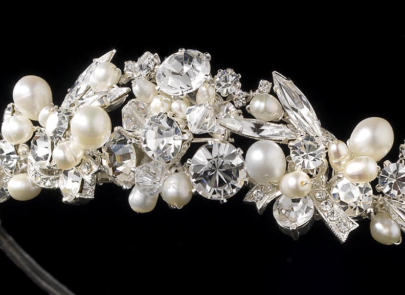 Gold Bridal Pageant Rhinestones Crystal Pearl Wedding Tiara Crown 8420 