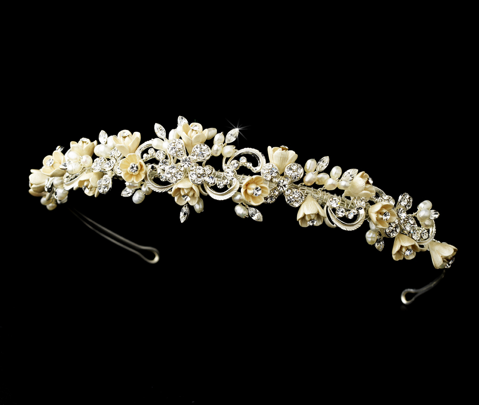 Floral Champagne Pearl Rhinestone Headpiece