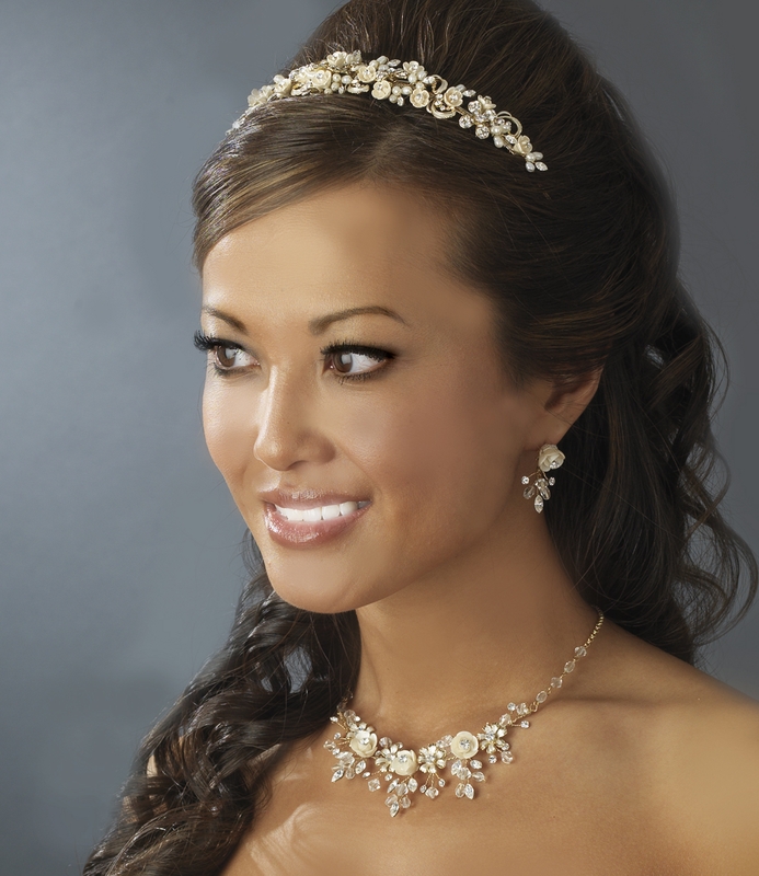 Floral Champagne Pearl Rhinestone Headpiece