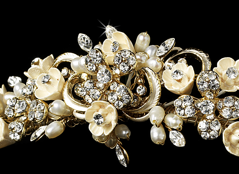 Floral Champagne Pearl Rhinestone Headpiece