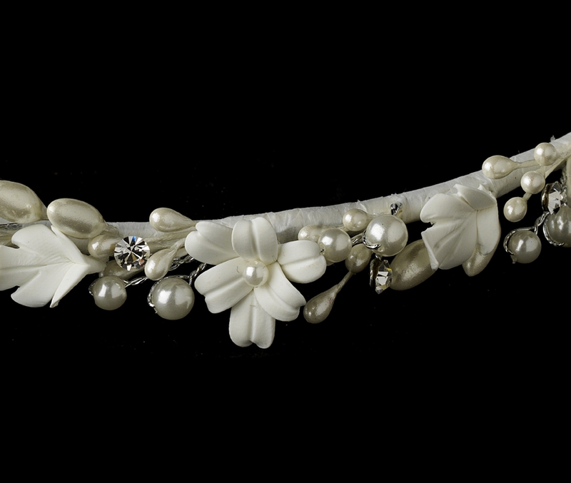 White or Ivory Flower & Pearl Greek Orothodox Stefana Bridal Wedding Crowns 