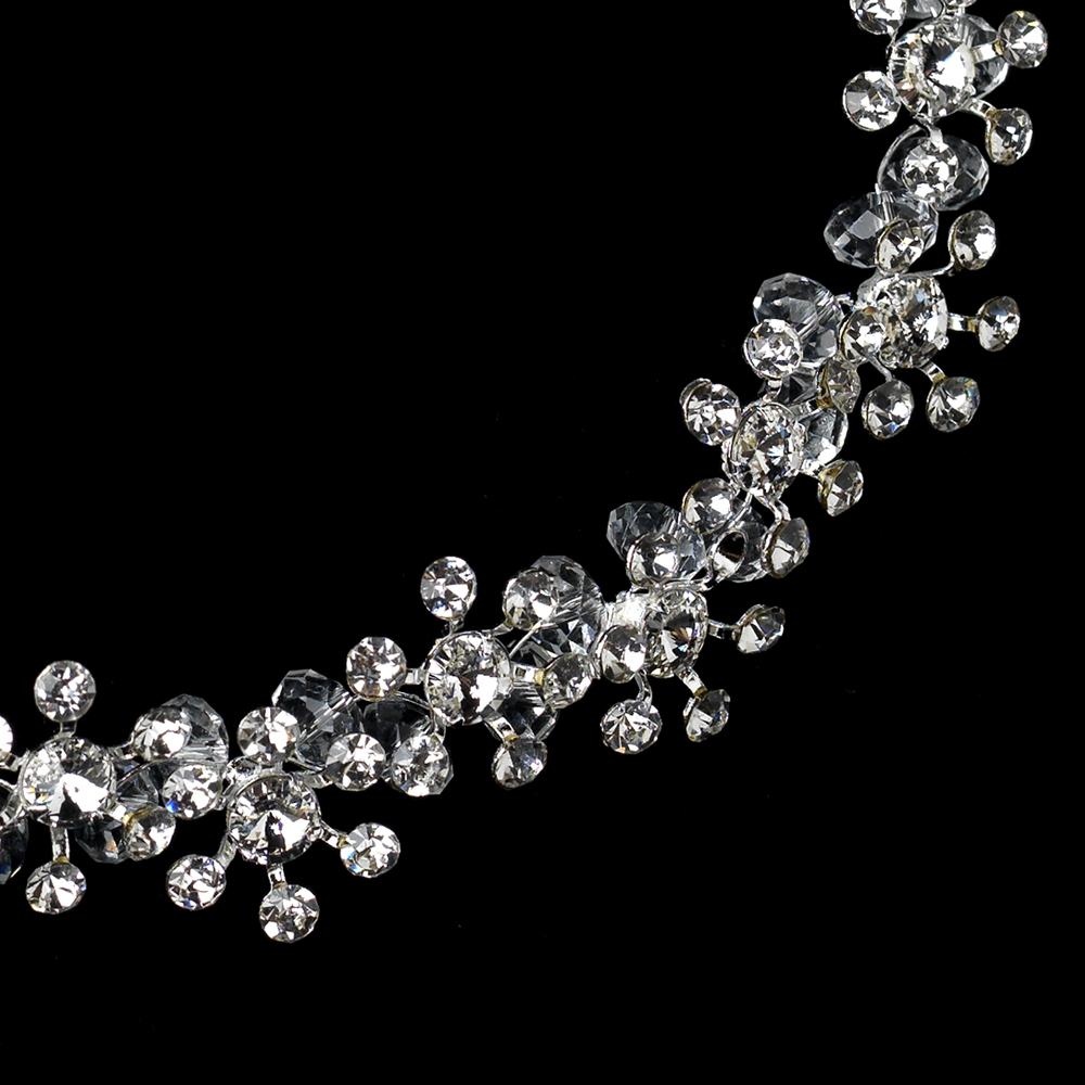 Silver Crystal & Rhinestone Flower Browband Headband