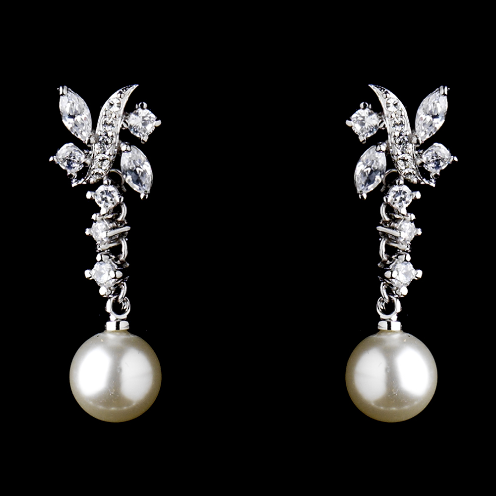 Timeless Elegant Pearl CZ Dangle Earrings Elegant Bridal